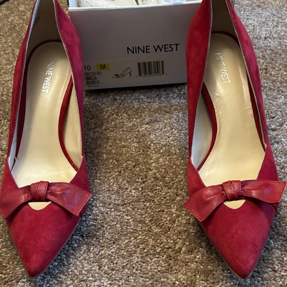 Nine West Red Heels with Bow Accent